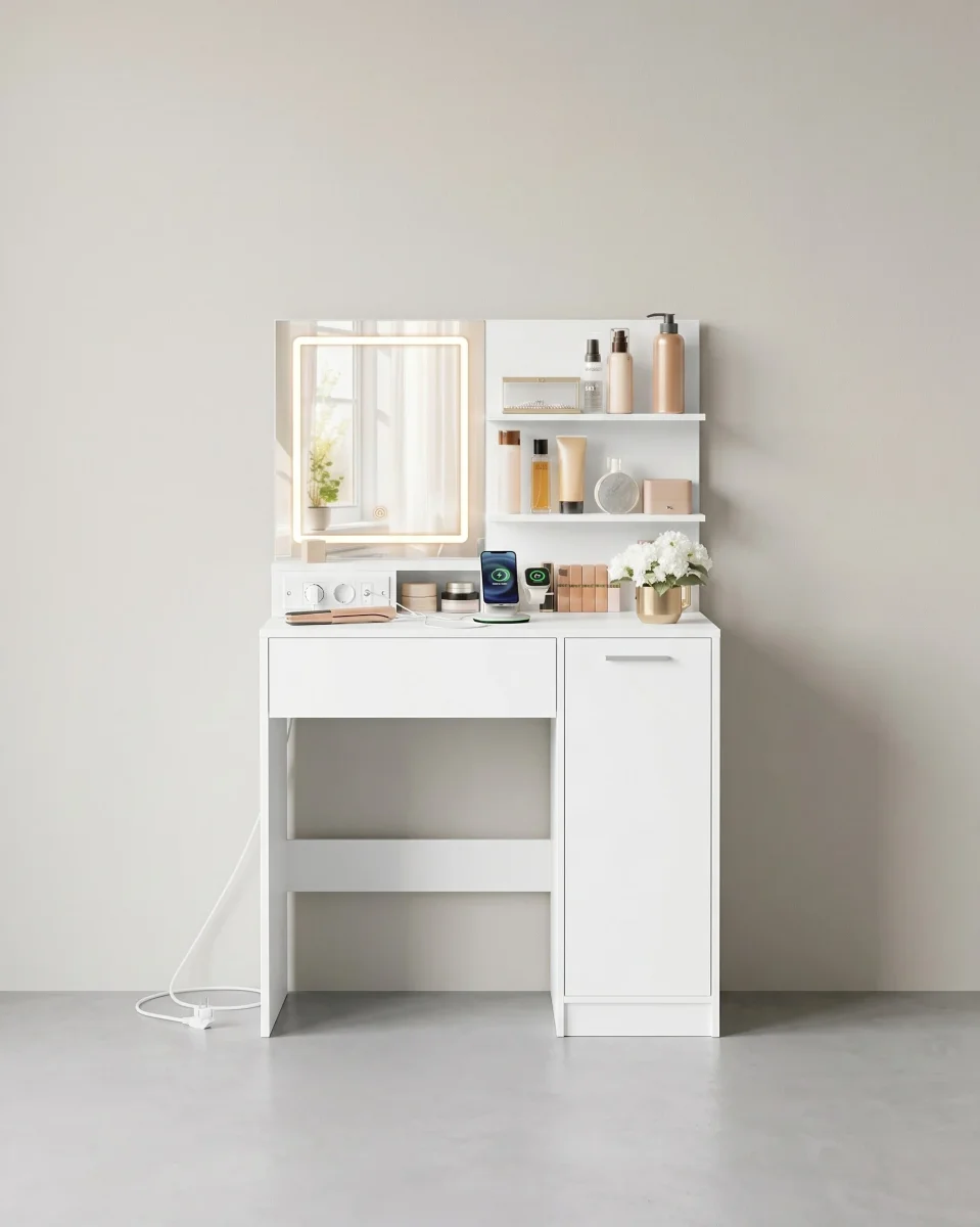 Kaptafel met LED-Spiegel en Stopcontacten – KAILYN-collectie