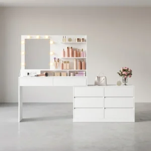 Kaptafel - Kailyn Collectie - LED Verlichting - Stopcontact - 9 Lades