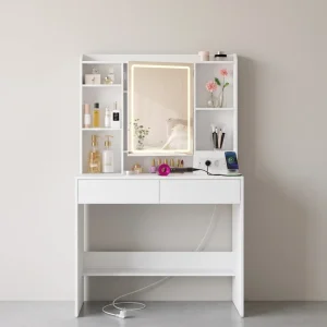 Compacte Kaptafel Met Dimbare LED-Spiegel - 2 Lades - Ruimtebesparend Design