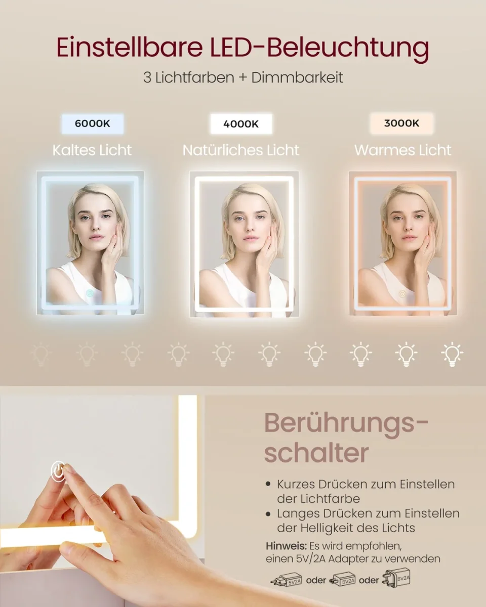 Kaptafel Met LED-Spiegel En Stopcontactstrook - Compact Ontwerp - Praktische Opberglades - Afbeelding 7