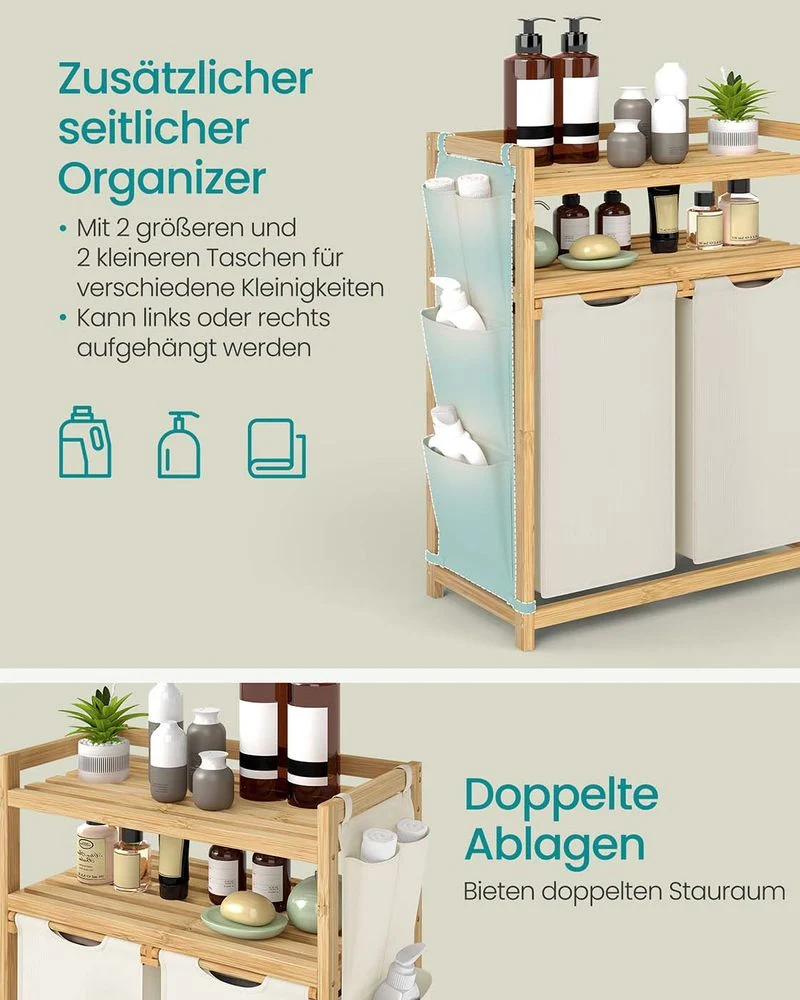 Bamboe Wasmand met 2 Vakken – Met Planken en Zijvakken – 100/150 Liter - Afbeelding 5