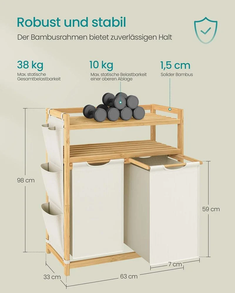 Bamboe Wasmand met 2 Vakken – Met Planken en Zijvakken – 100/150 Liter - Afbeelding 8
