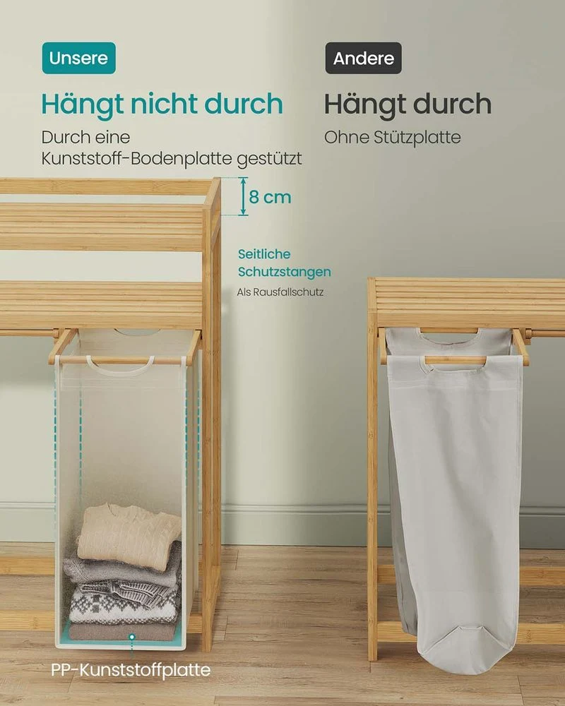 Bamboe Wasmand met 2 Vakken – Met Planken en Zijvakken – 100/150 Liter - Afbeelding 6