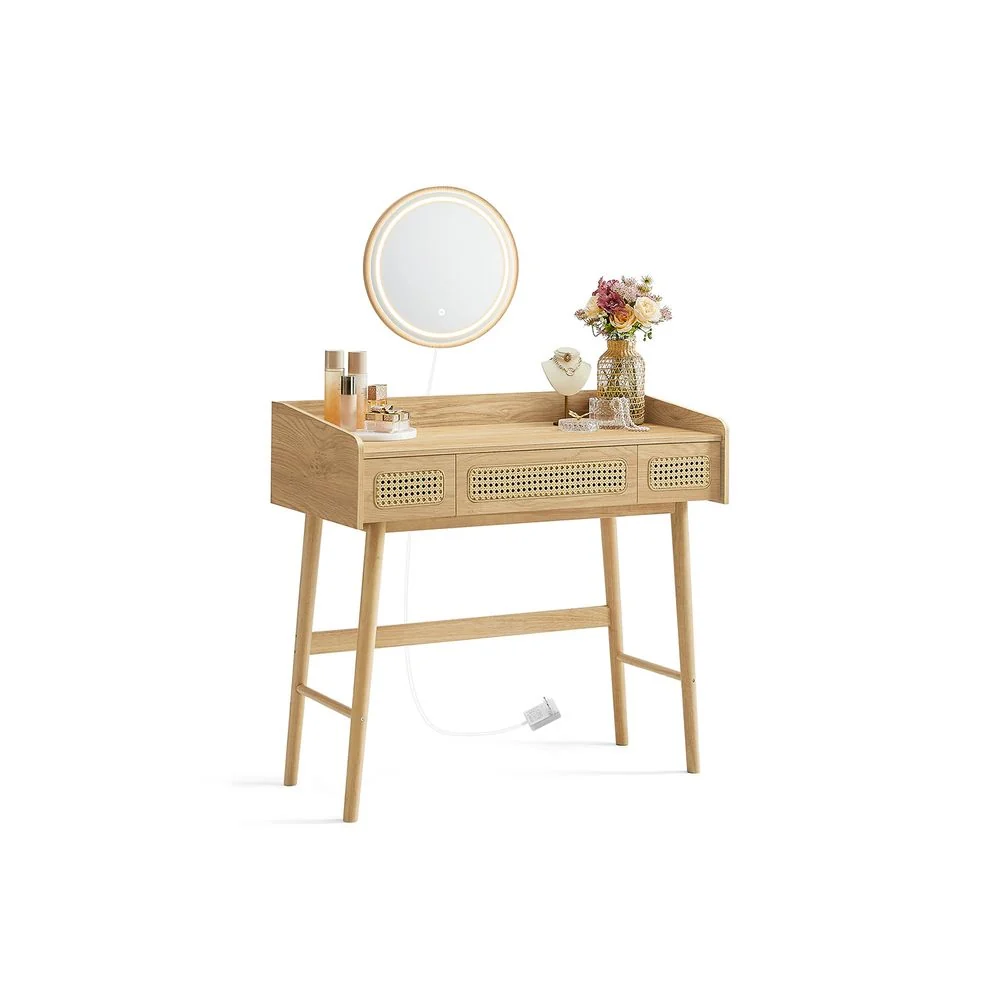Kaptafel met Spiegel en Verlichting – Bohemian Design – 90 cm Breed – BOHO Collectie - Afbeelding 3