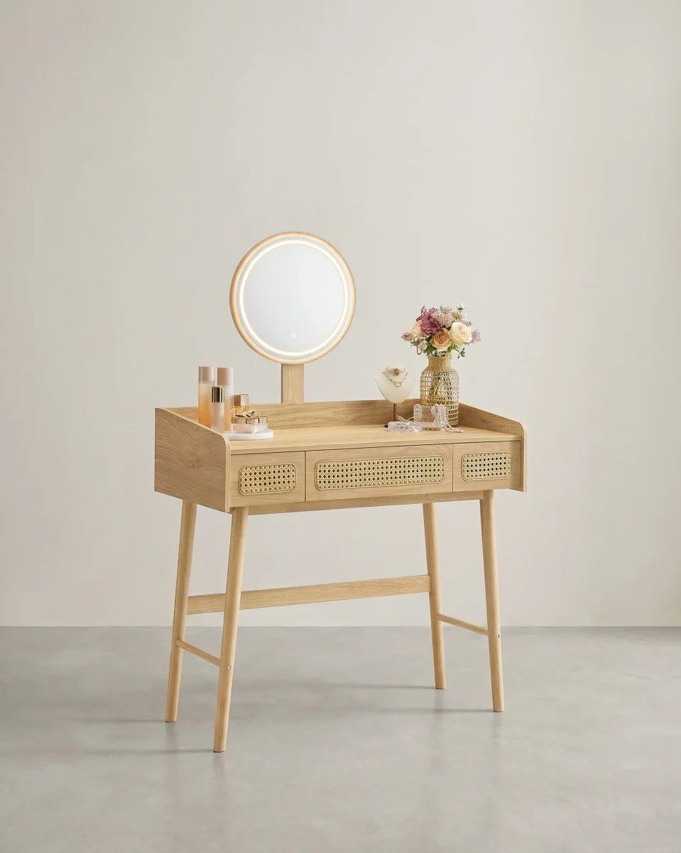Kaptafel met Spiegel en Verlichting – Bohemian Design – 90 cm Breed – BOHO Collectie - Afbeelding 2