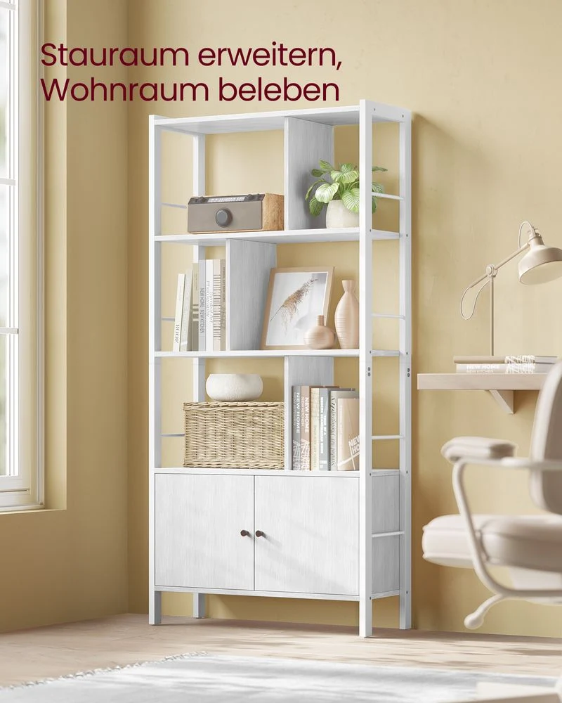 Industriële Boekenkast met Zigzag-Design – 4 Open Planken + Kast met Deuren – voor Woonkamer & Kantoor - Afbeelding 6