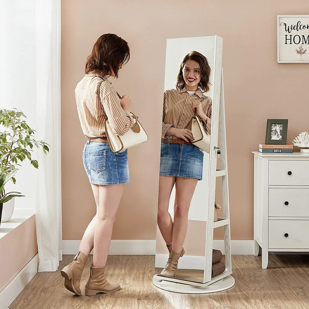 Sieradenkast met Spiegel – 360° Draaibaar – Afsluitbaar met Slot – Staande Sieradenorganizer voor Slaapkamer - Afbeelding 7