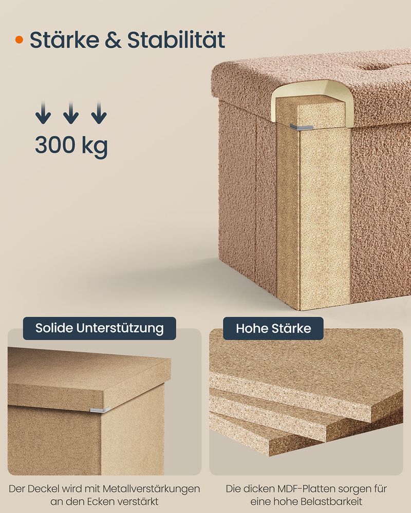 Opbergbank met Opbergruimte 131 L – Poef / Hocker – Opvouwbaar – Zitbank tot 300 kg voor Woon- & Slaapkamer - Afbeelding 9